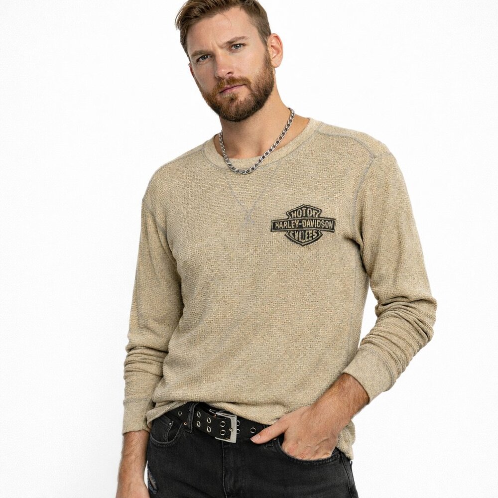 Harley Davidson Vintage Waffle Knit Thermal Los Angeles Ride Free Bikercore  L